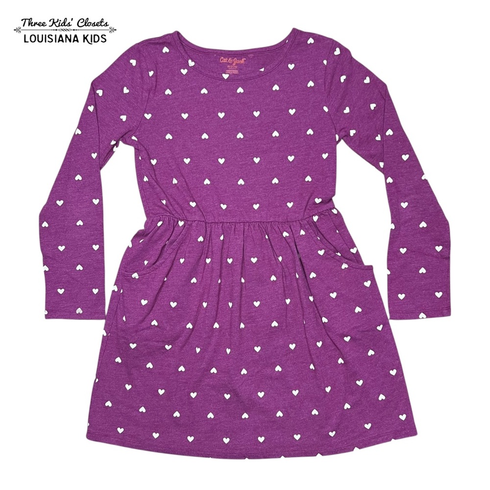 Cat & Jack M (7/8) Purple Heart Print Pocket Dress
